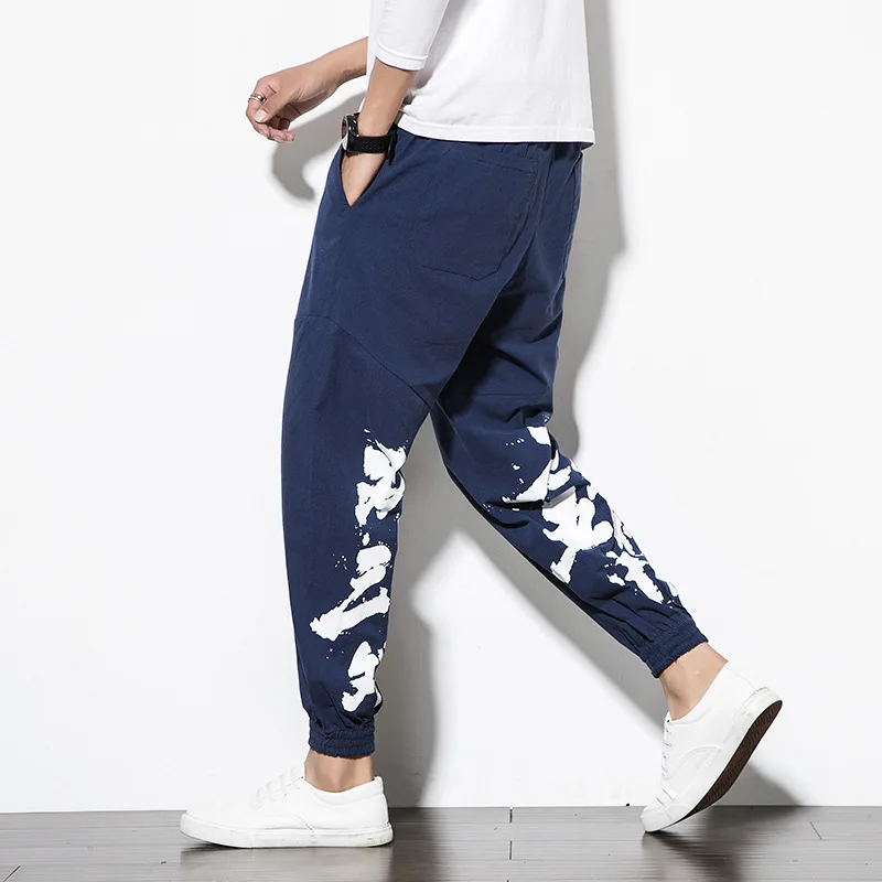 Chinese Men Home Pant Cotton Casual Print Loungewear Harem Trousers 3XL-5XL Spring Autumn New Sleep Bottoms