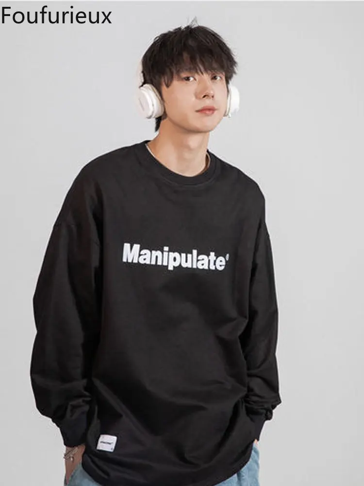 

Новые футболки большого размера с длинным рукавом foufurious, футболки в стиле Хай-стрит в стиле хип-хоп, топ свободного кроя для мужчин и женщин, ...