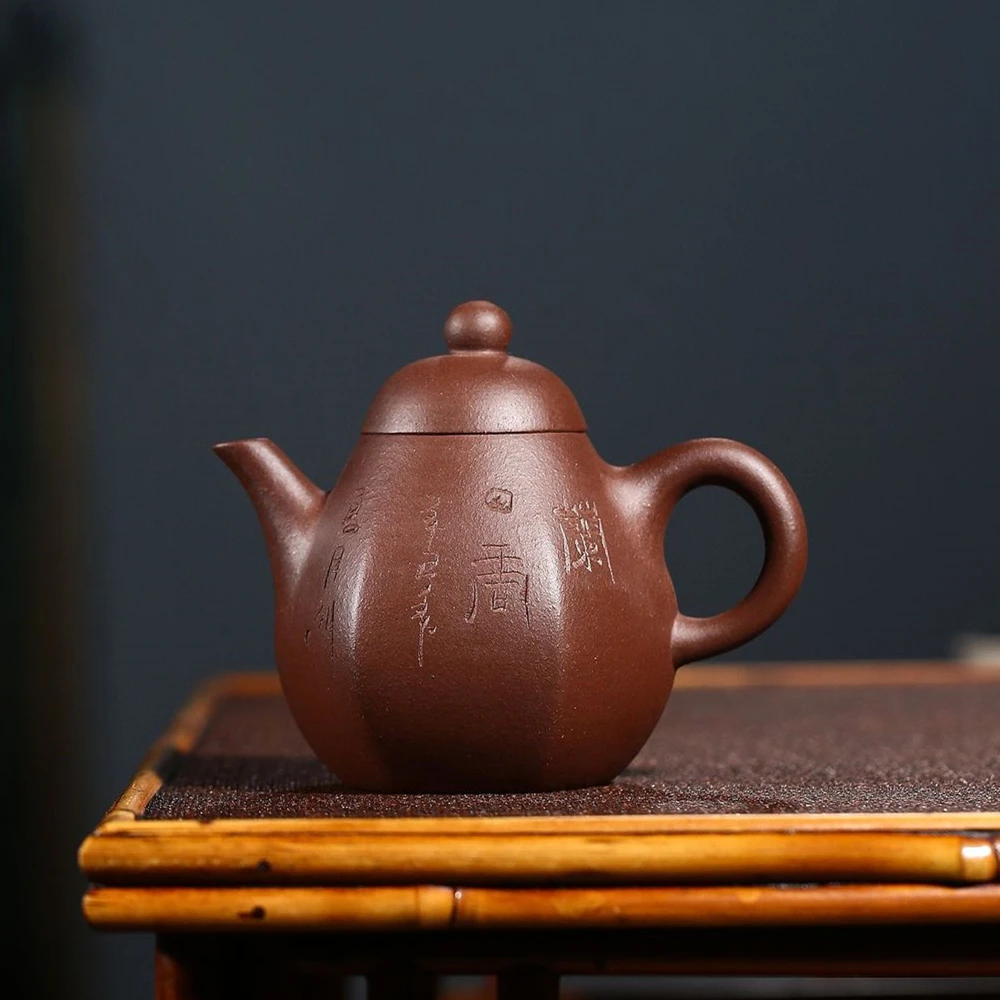 

on big sales Chinese character carved tea pot real yixing zisha original ore purple grit clay marked kungfu pot orchid 190ml new