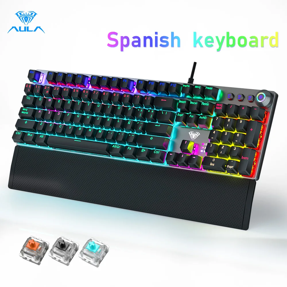 AULA F2088 Spanish Mechanical Gaming Keyboard With Brown/Blue/Black Switch 108-key LED Backlight Suitable For Laptop Gamers