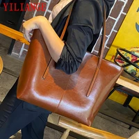 womens oil wax cowhide stitching shoulder bags european and american style genuine leather handbag multifunctional shopper bag