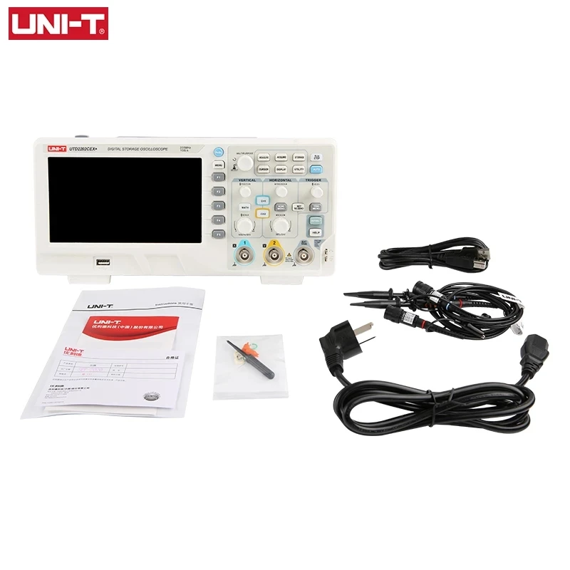 

UNI-T Digital Oscilloscope UTD2202CEX+ 200 MHz USB Oscilloscope 2 Channels 1GS/s Sampling Rate Osiloscope 7 Inch Color Display