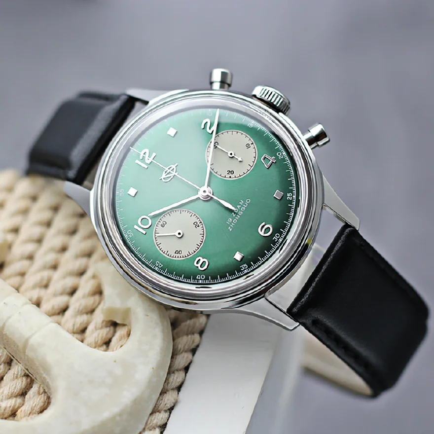 

Red Star Men's Green Military Pilot Chronograph Watch 1901 Seagull Movement Men Manual Mechanical Watch Gooseneck Leather Clock