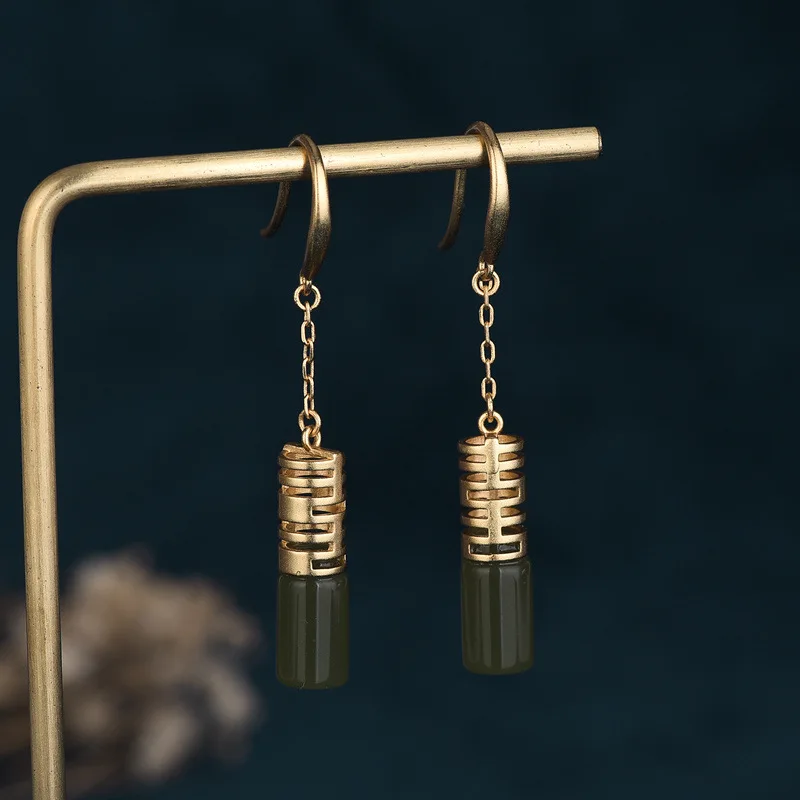 

China-Chic Style Cheongsam Hanfu Jade Earrings Women Simple Column Wedding Luxury Jewelry Lovers Birthday Gift