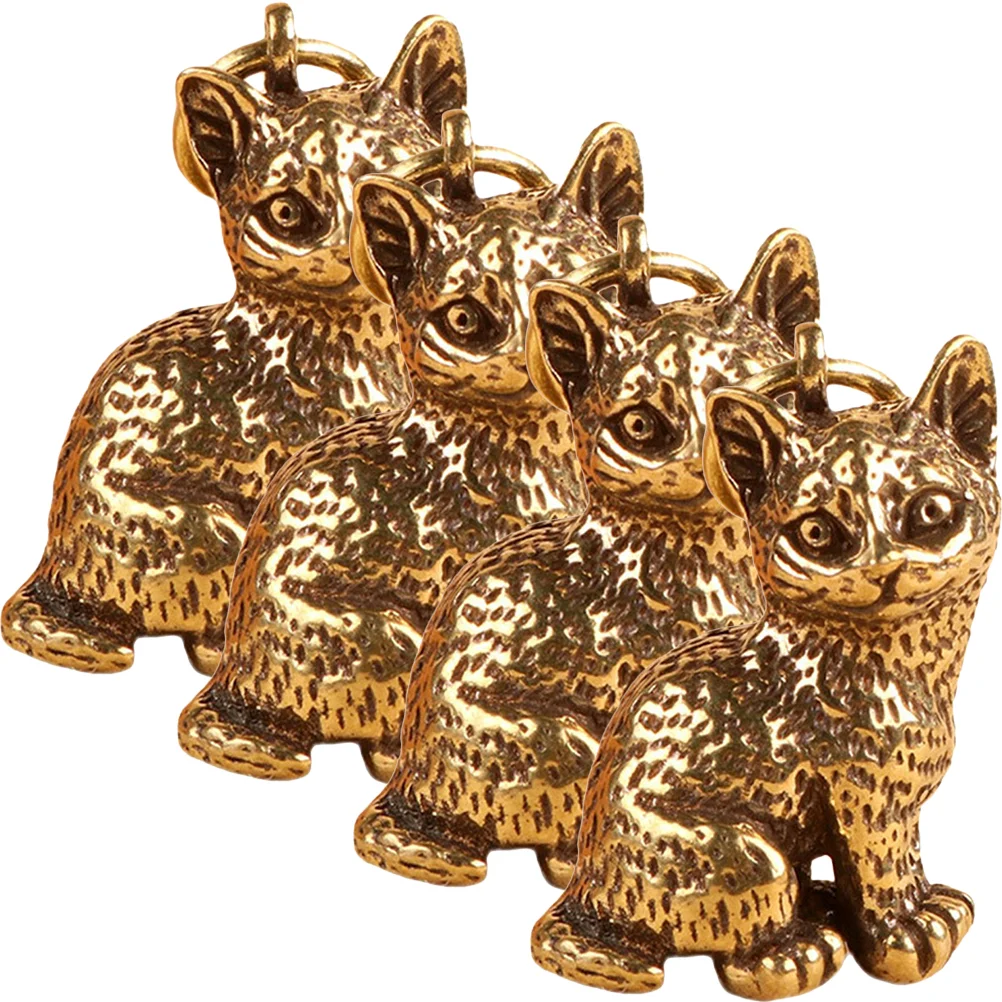 

4 Pcs Statue Decor Brass Craft Pendant Hand Decor Brass Keychain Charms Retro Keychain Brass Cat Charms Animal Brass Cat Pendant