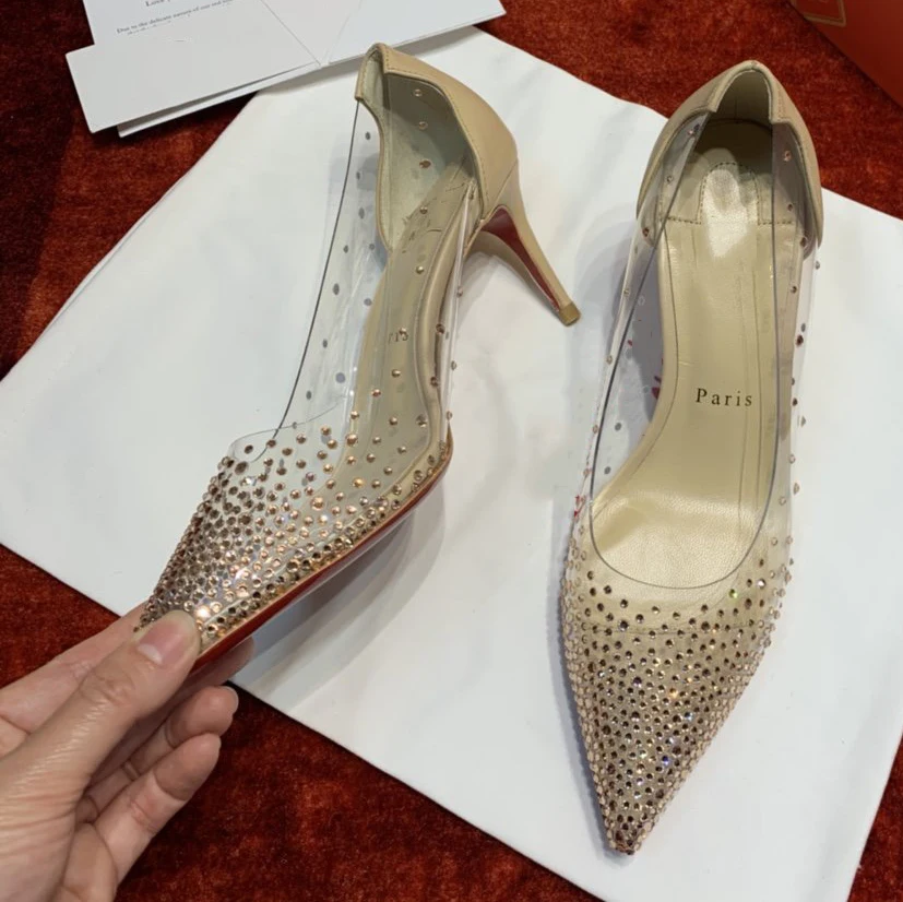 

Top Quality Womens High Heels Luxury Fashion Ladies Crystal Glisten Red Sole Shoes Classic Retro Designer 10cm High heel 0232HJ
