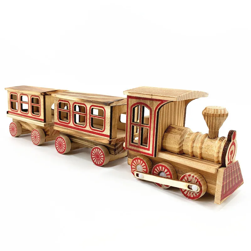 

Wooden Three Section Train Antique Wooden Children's Puzzle Model Toy Creative Craft Gift Decorations