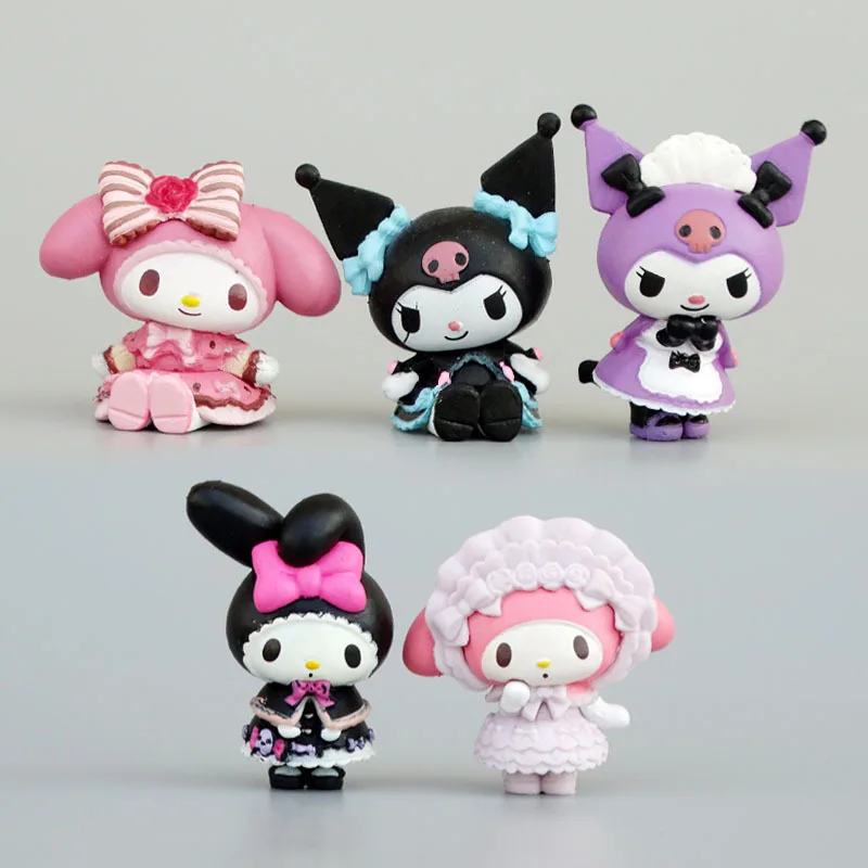 Set of 5pcs Kawaii Sanrio Kuromi My Melody Hello Kitty Cinnamoroll Action Figures Cake Toys for Children Christmas Gifts
