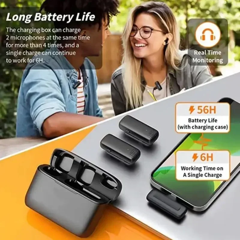 Портативный беспроводной петличный микрофон с зарядным чехлом