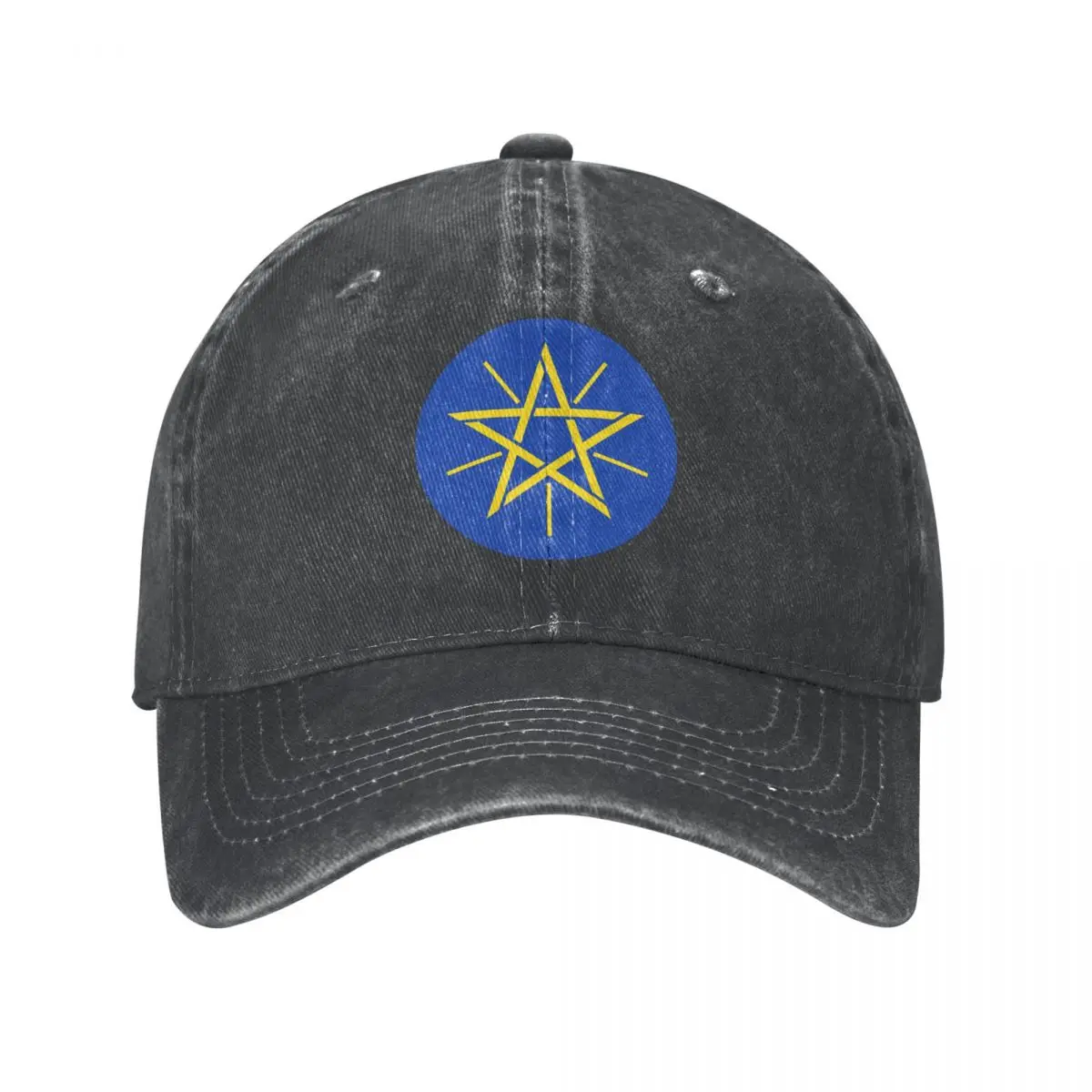 

Men Baseball Cap Ethiopia Emblem Charcoal Washed Denim Classic Vintage Cotton Dad Trucker Hat Unisex Adult