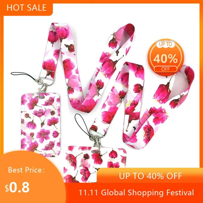 

Red Flowers Creative Lanyard Card Holder Student Hanging Neck Phone Lanyard Badge Subway Access Card Holder Accessories