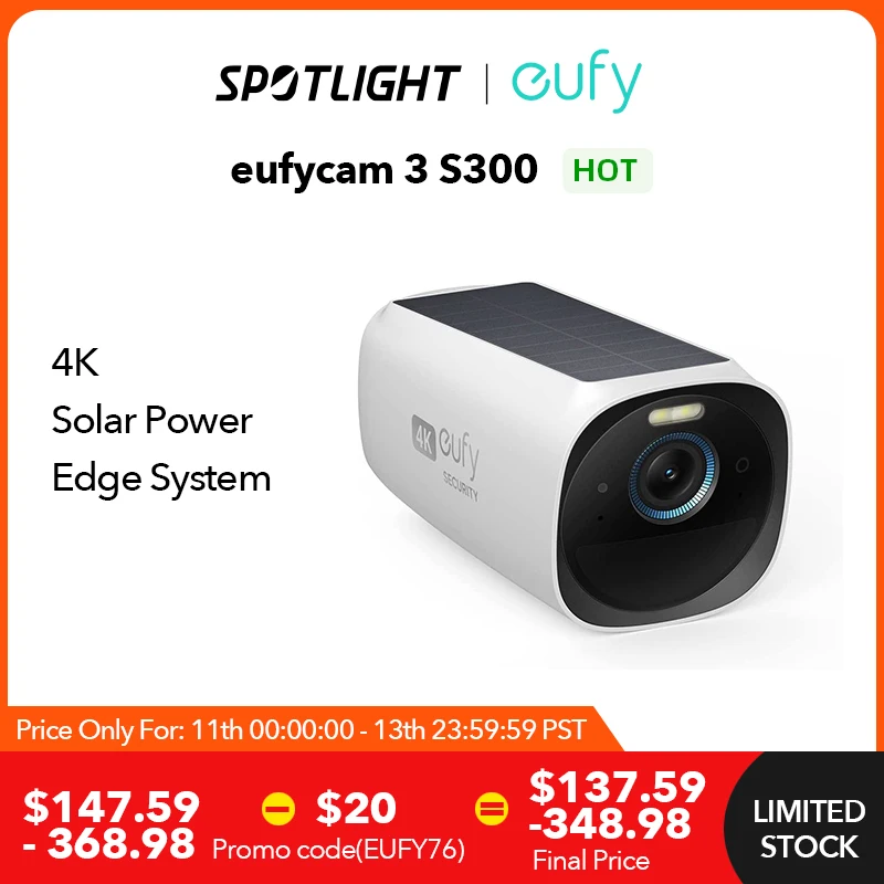 Eufy Security S330 Eufycam 3 Telecamera Di Sicurezza Esterna Wireless 4K Camera Pannello Solare Forever Power Riconoscimento Facciale Ai