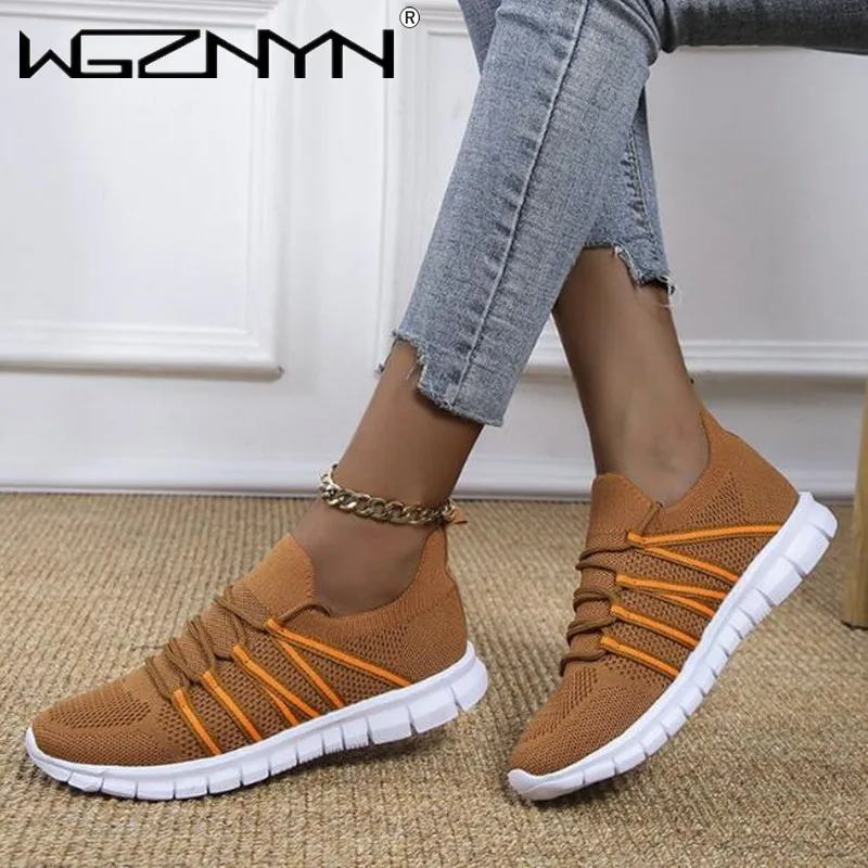 

Sneakers Women Spring Mesh Knit Casual Single Shoe Breathable Lace-Up Tennis Shoes Light Cozy Vulcanized Sports Shoes Zapatillas