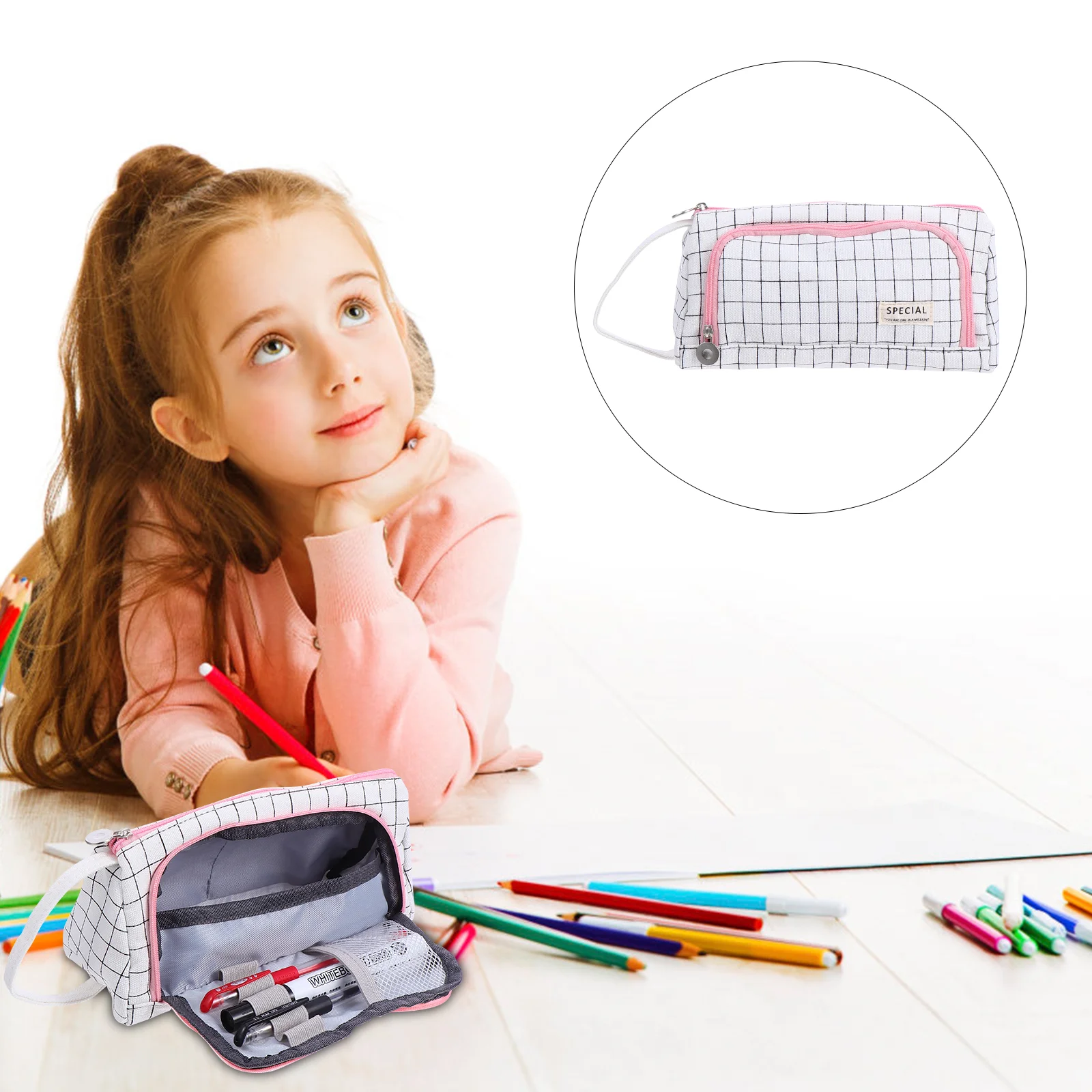 

Penpouch Canvaszipper Stationerybrush Student Storage Case Portable Organizer Makeup Holder Travel Handheld