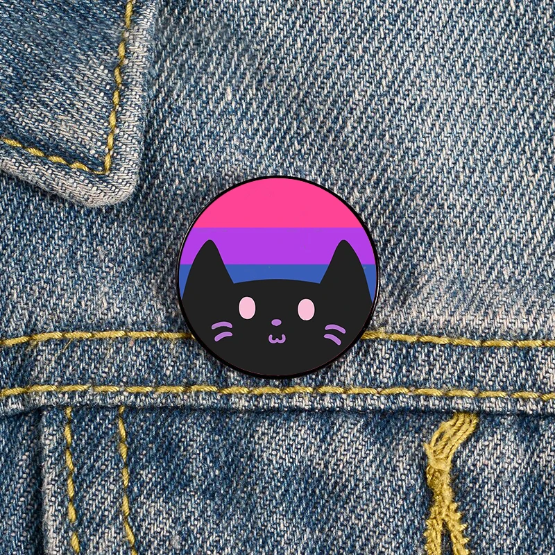 

Bi Pride cat Rainbow cat Pin Brooches Shirt Lapel teacher tote Bag backpacks Badge Cartoon gift brooches pins for women