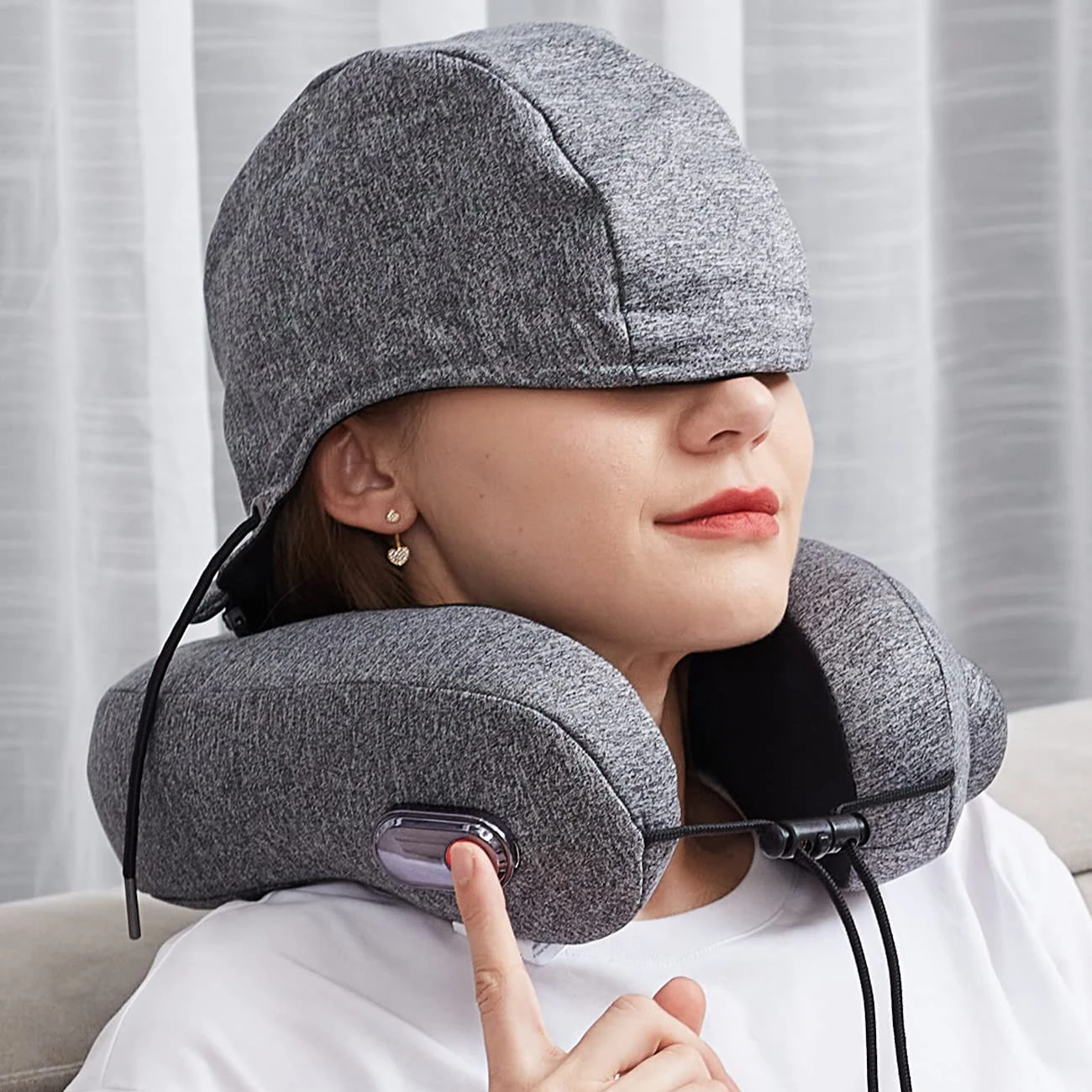 

U-Shaped Electric Neck Massage Pillow Portable Cervical Massager Relax Inflatable Travel Pillows Removable Hood for Sleeping