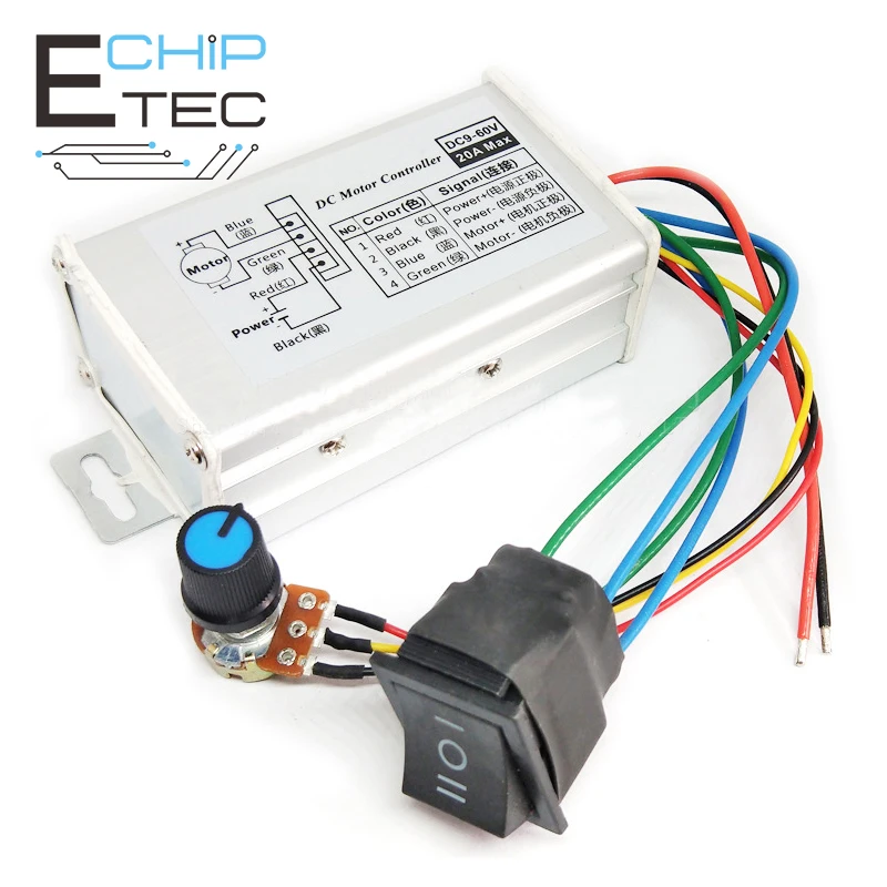 

Free shipping DC9-60V 20A 1200W DC motor controller Motor drive module 25KHZ reverse switch forward and reverse speed governor
