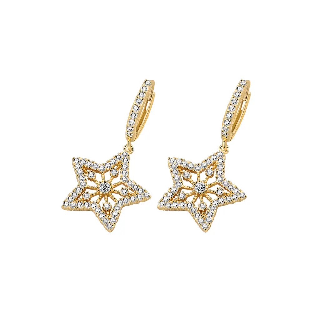 

18k Real Gold Plated Flash Zircon Star Hoop Earrings for Women Simple Geometric Exquisite French Earrings Fashion Jewelry Gift