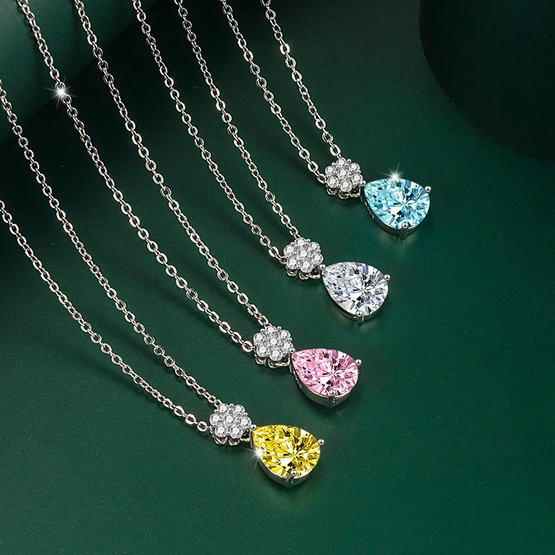 

New European and American Moissanite Pendant Fashion Yellow Diamond Pink Diamond Necklace Luxury Pendant Accessories Wholesale