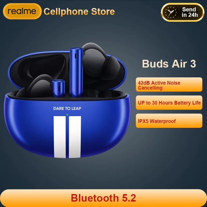 

realme buds air 3 Wireless Earphone Bluetooth 5.2 long battery life AI ENC Noise Cancelling IPX5 Water Resistant Headset