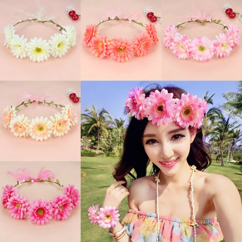 

Artificial Flower Garland for Women Girls Hairband Wedding Party Headband Hair Accessories Floral Wreath Head Wrap Headwear