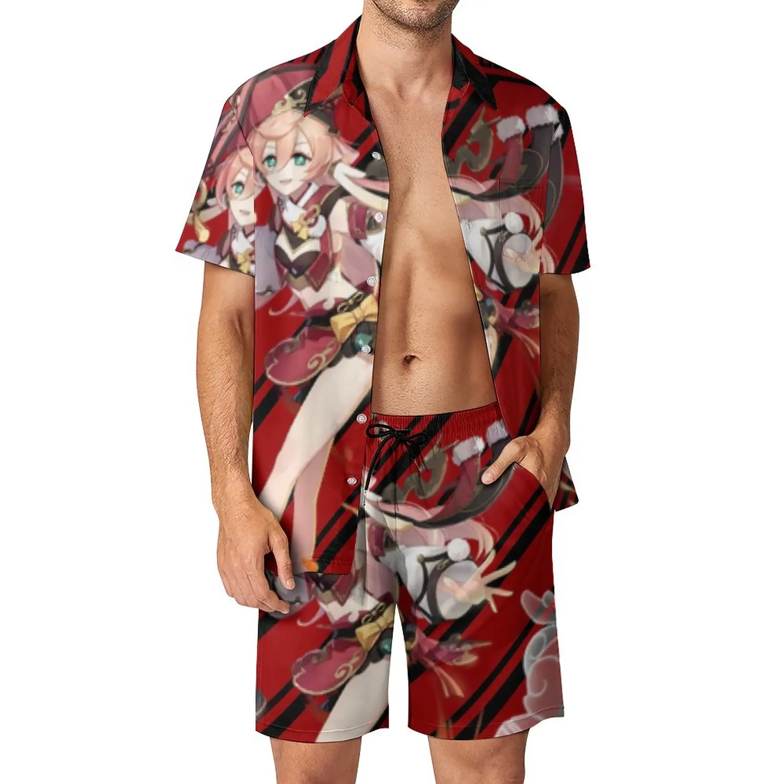 

Мужские комплекты с аниме Genshin, Повседневная рубашка с рисунком Yanfei Wish, пляжные шорты в стиле ретро, летний костюм на заказ, 2 предмета, женска...