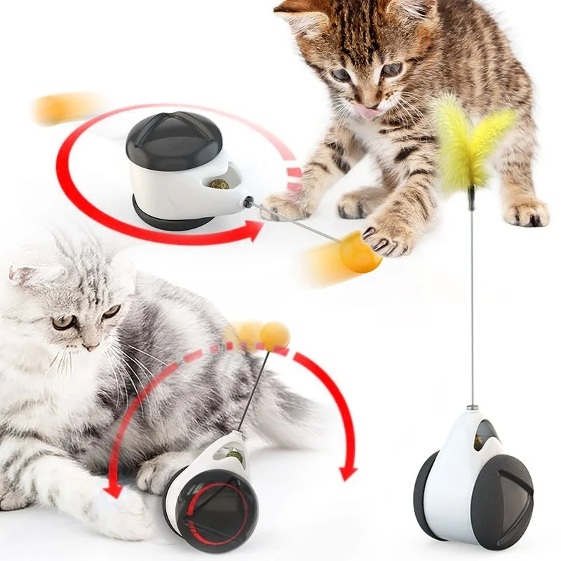 

Tumbler Swing Toys for Cats Kitten Interactive Balance Car Cat Chasing with Catnip Wand Teaser Feather Stick Toy Pet Products