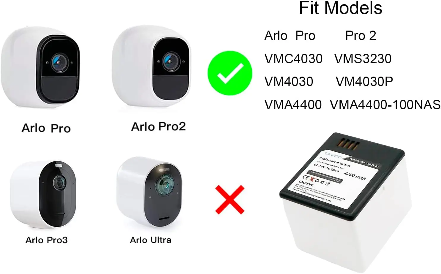 Сменный аккумулятор для Arlo Pro 2 VM4030 VM4030P VMA4400-100NAS VMC4030 VMS3230 308-10029-01 308-10047-01