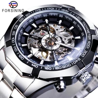 forsining stainless steel waterproof skeleton watches men top brand luxury transparent mechanical wrist watch relogio masculino