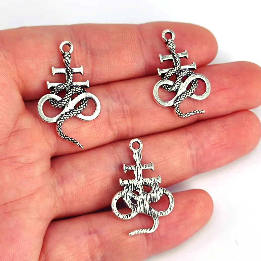 

50PCS Satanic Symbol Sigil Church SNAKE PENDANT CHARM Pentagram Satan Fork Colar Talisman Lucifer Patch Leviathan Cross DIY