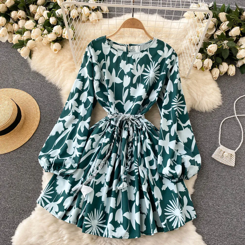 

Chic Print Long Sleeve Mini Woman Dress Casual Bodycon Vestido Korean Loose Woman Dress