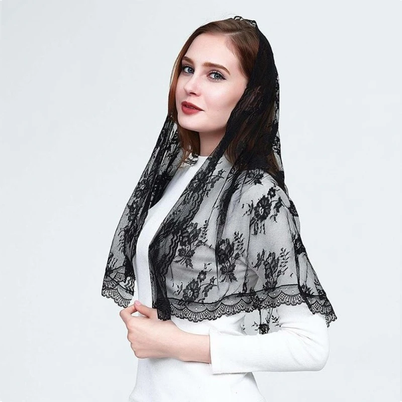 

Lace Mantilla Veil Soft & Comfortable Spanish Style Exquisite Floral Sheer Veils Head Covering for Women/Girls Black