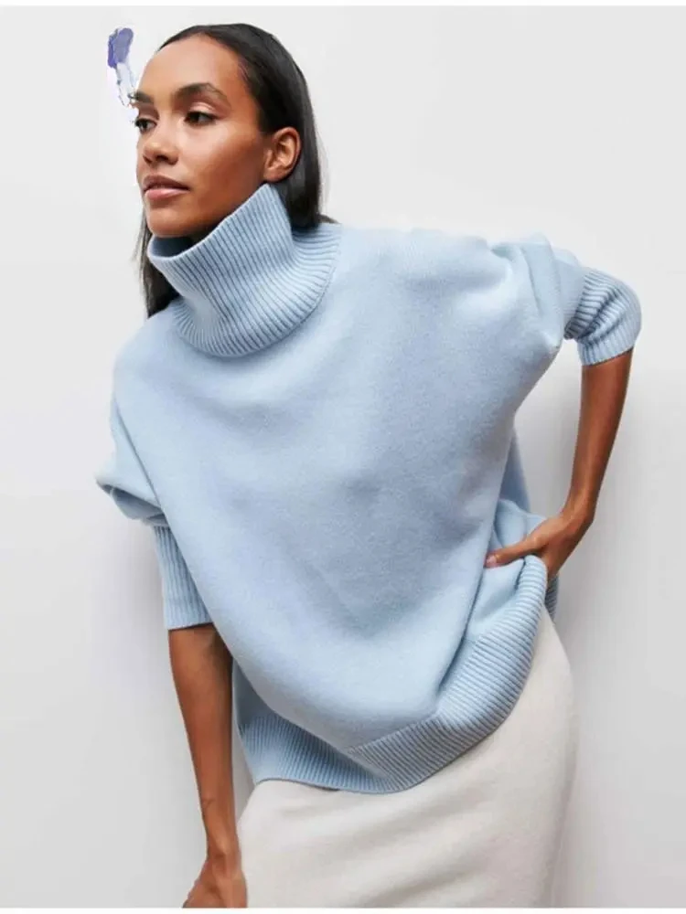 

Однотонный пуловер с высоким воротником и длинным рукавом для женщин, модный Свободный мешковатый свитер с высоким и низким подолом, сезон осень-зима, укороченный топ 2024