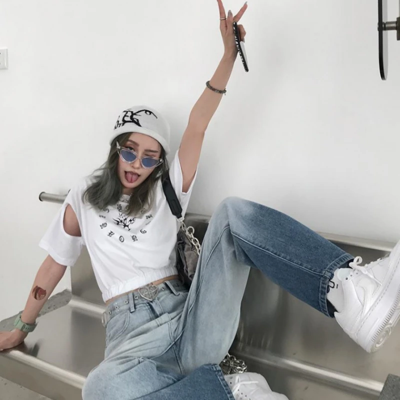 2023 New High-waist Gradient Jeans Female Summer Slim Straight-leg Pants New Autumn Plus Size Street Tie-dye Stitching Jeans