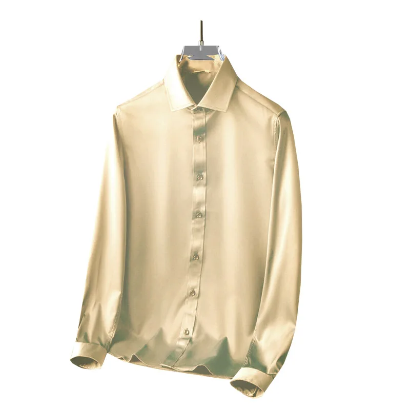 Атласная триацетатная мужская рубашка с длинными рукавами на весну и лето