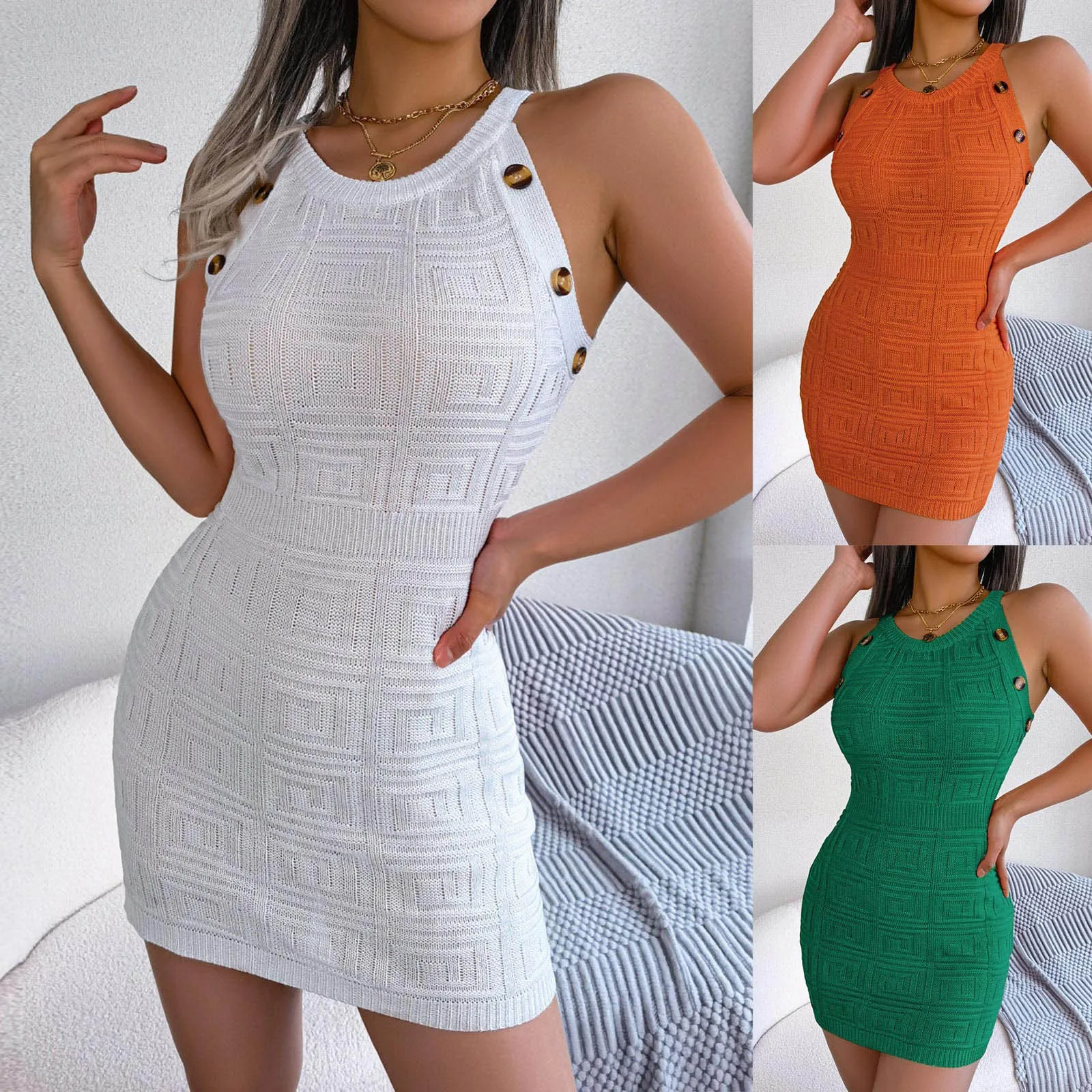 

Женское сексуальное трикотажное платье с U-образным вырезом, без рукавов