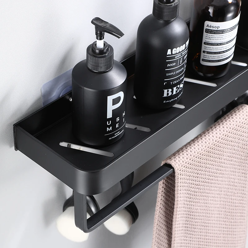 Полка для ванной комнаты полка душа алюминиевая черная угловая настенный черный