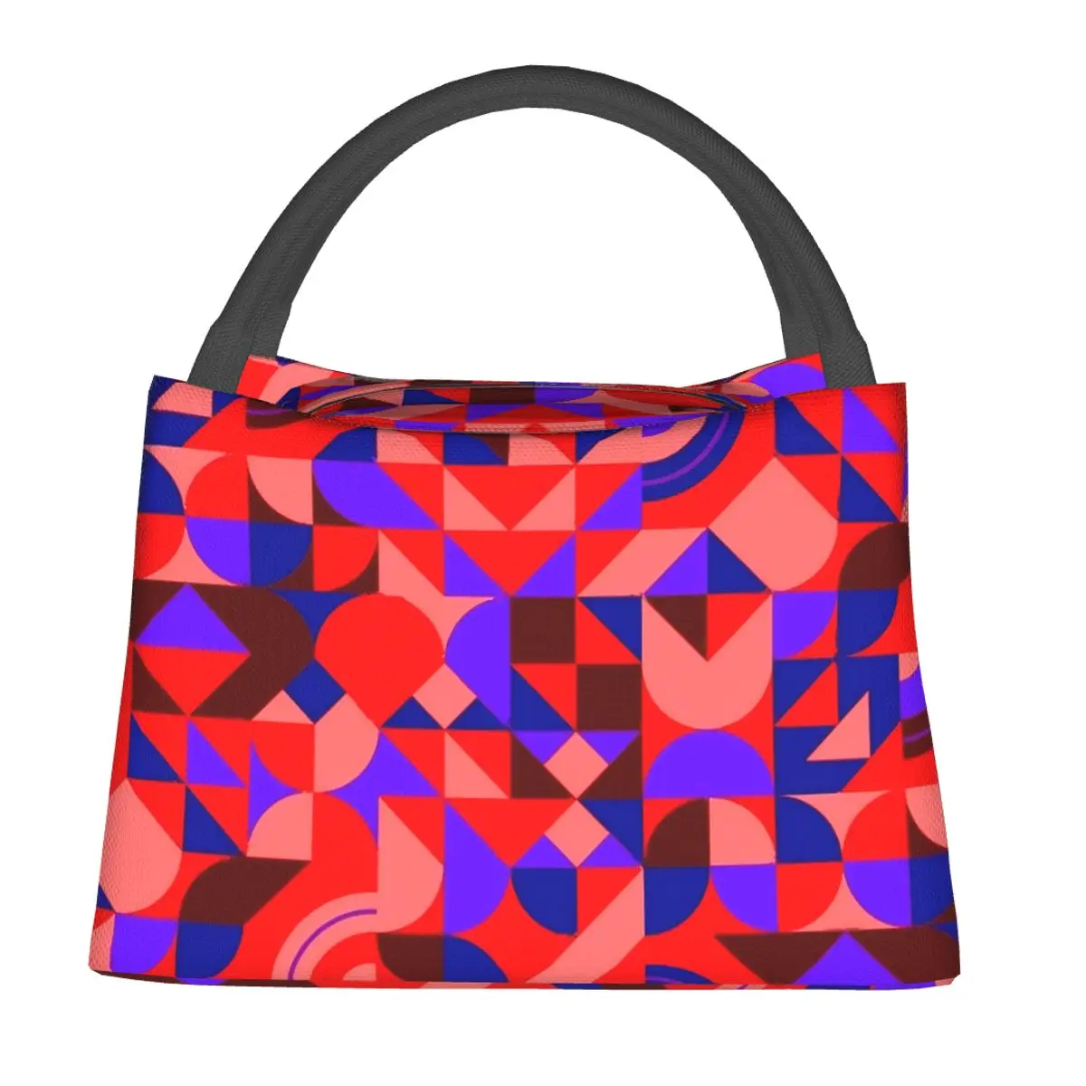 

Geo Print Lunch Bag For Girls Abstract Geometric Art Lunch Box Aesthetic Office Cooler Bag Portable Oxford Thermal Tote Handbags