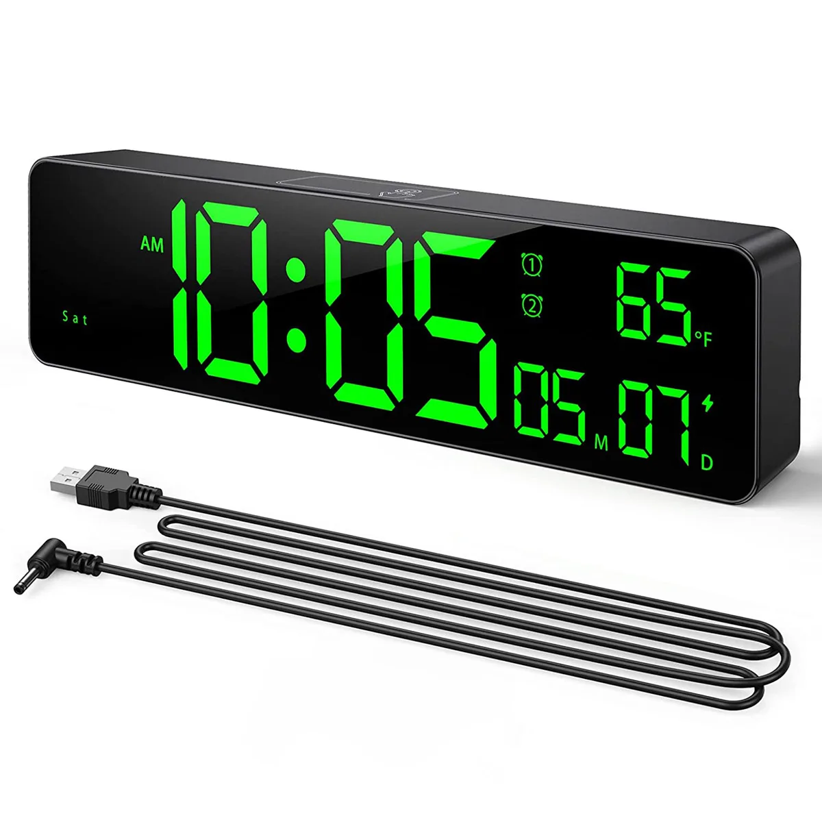 

Digital Clock with Time, Date, Indoor Temperature, 2 Alarm Clocks, 12/24H, Snooze, 10; Large Display Clock for Wall Mount Desk