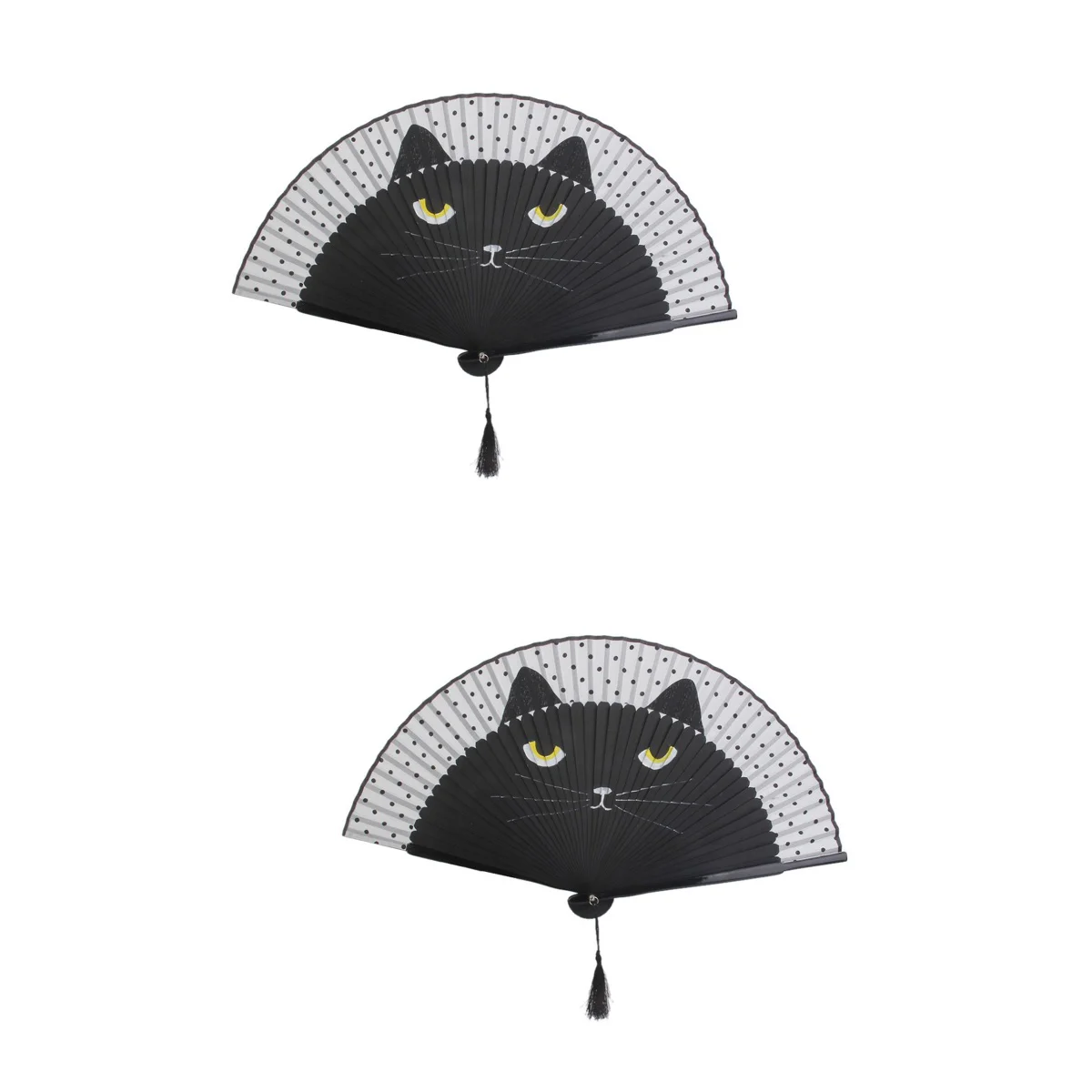 

2x Handheld Cat Silk Fan With Frames Hand Folding Fans Silk Fan Lace Handheld Fan Chinese Silk Fan Performance Fan