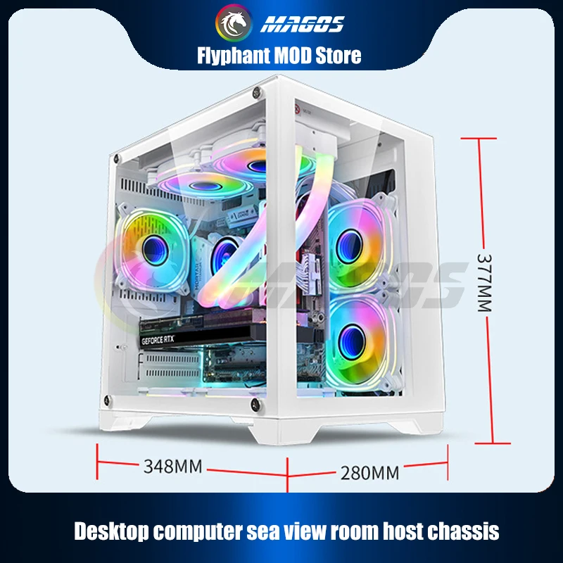 Desktop Computer Case Sea-View Room Host Support 240 AIO Cooling Double Tempered Glass MATX Gamer Cabinet
