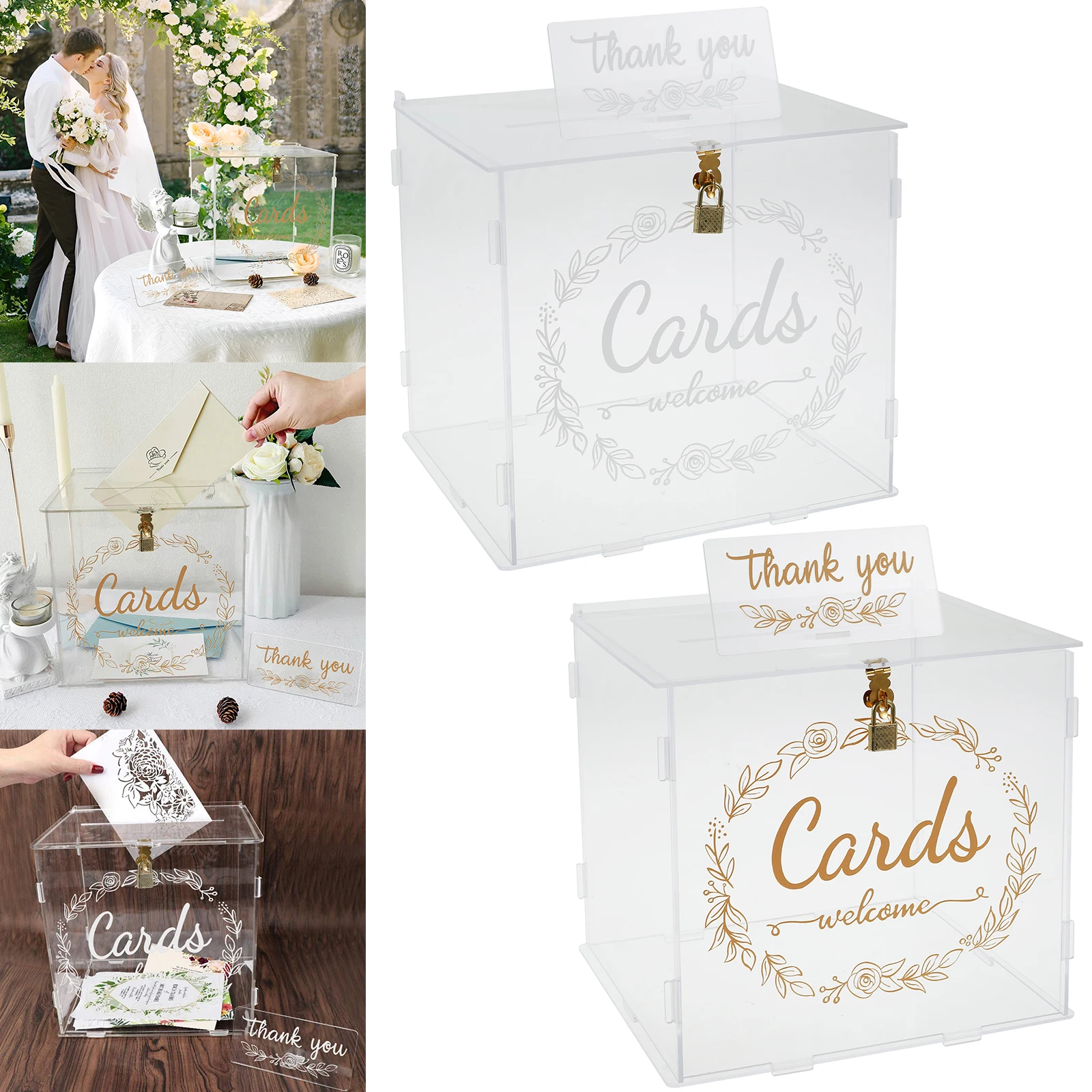 

Acrylic Card Box Clear Wedding Box with Lock and Slot Sturdy Transparent Money Box Holder Decorative Gift Card Envelop