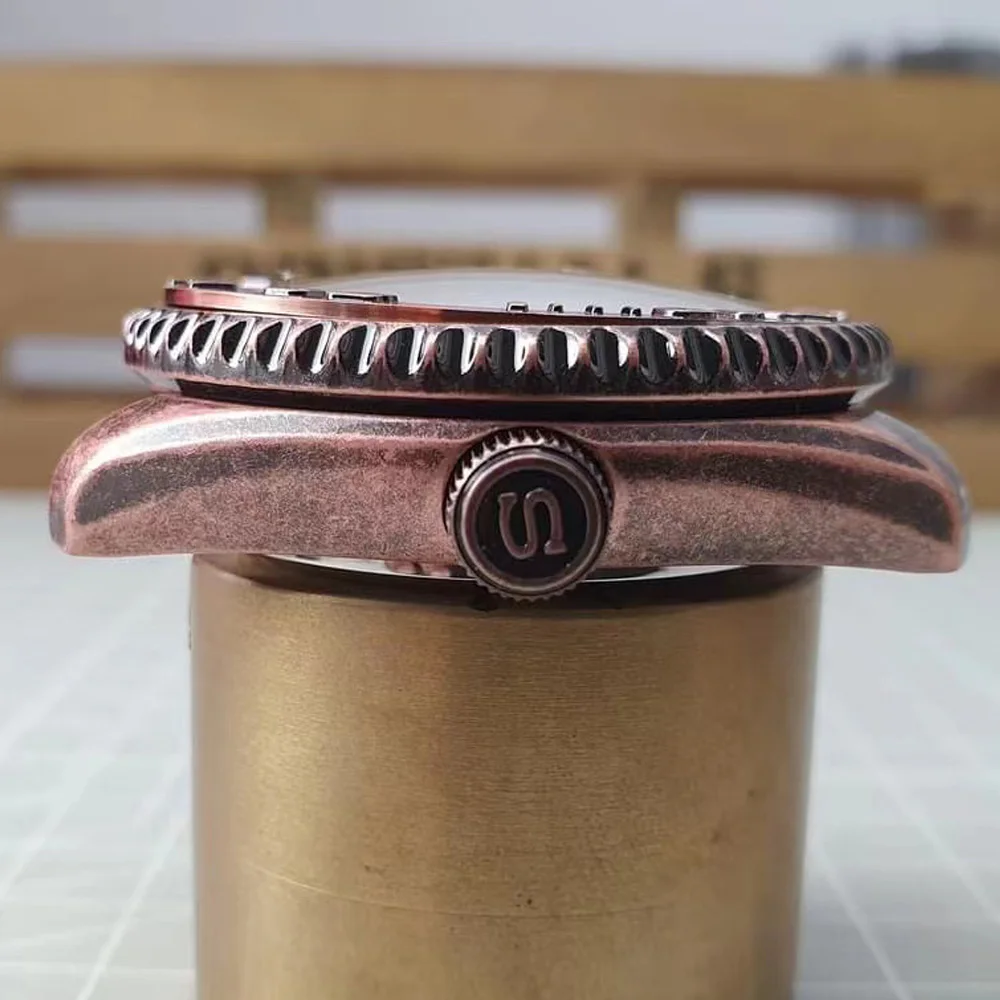 Watch Modify Parts Vintage Style SKX007/009 Bronze Plated Yatch Bezel Stainless Steel Case Sapphire Fit NH35/36 Movement