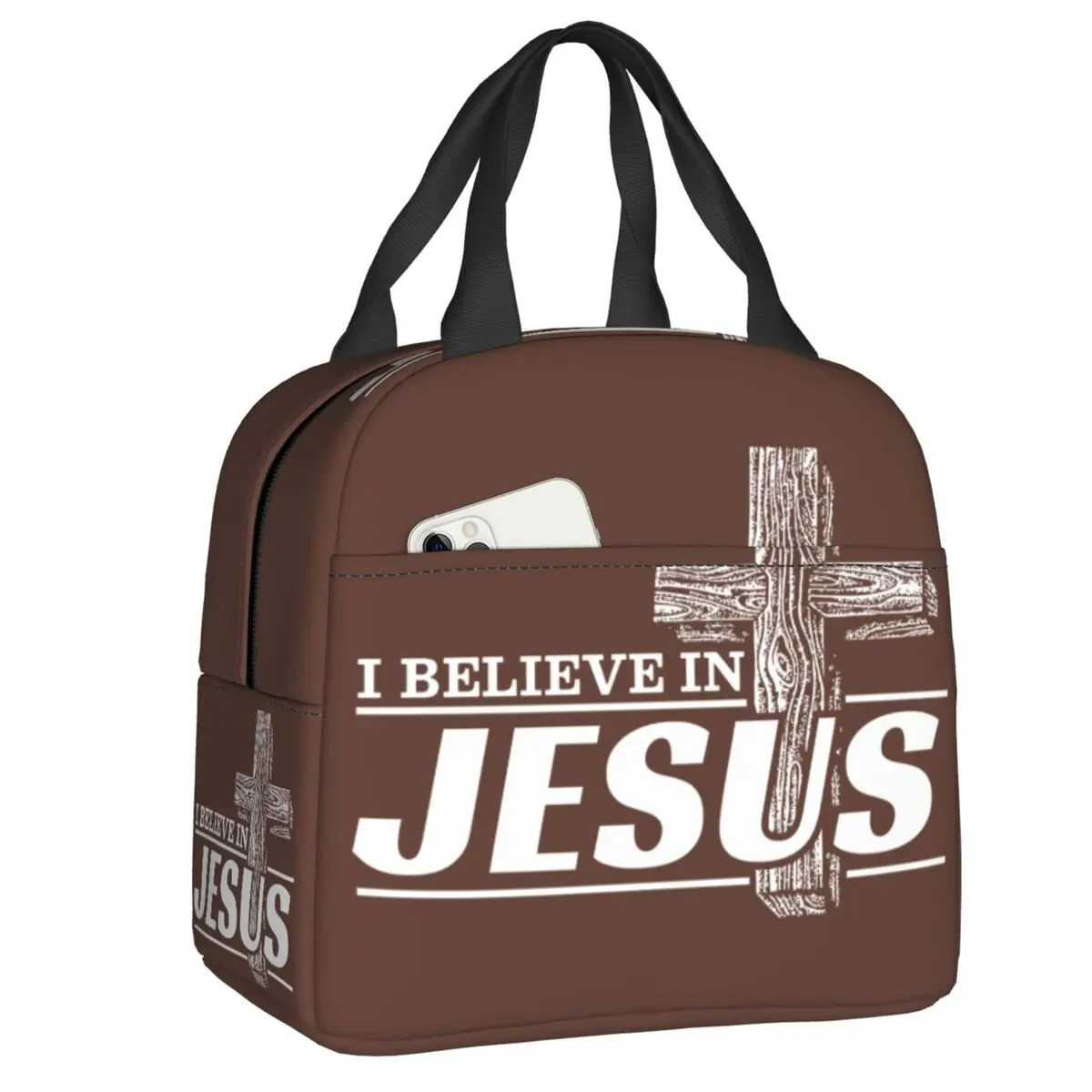 

I Believe In Jesus Christ Lunch Bag Women Cristianity Faith Resuable Thermal Insulated Lunch Box for Outdoor Picnic Food Bags
