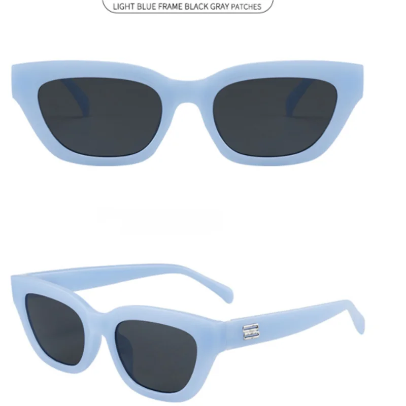 Трендовые светло-голубые женские солнцезащитные очки в большой оправе кошачий