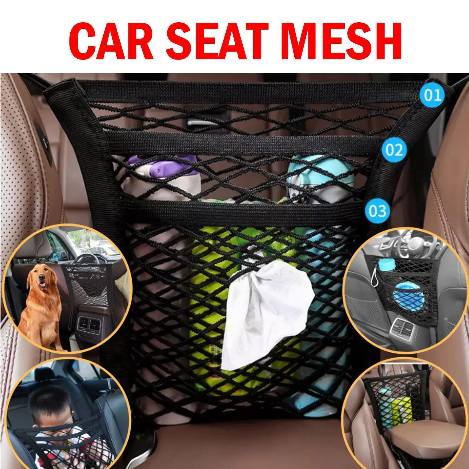 

Car Mesh Back Storage Net Organizer Standard Between With Pockets Front Dog Barrier For Trucks Three La Z9s3