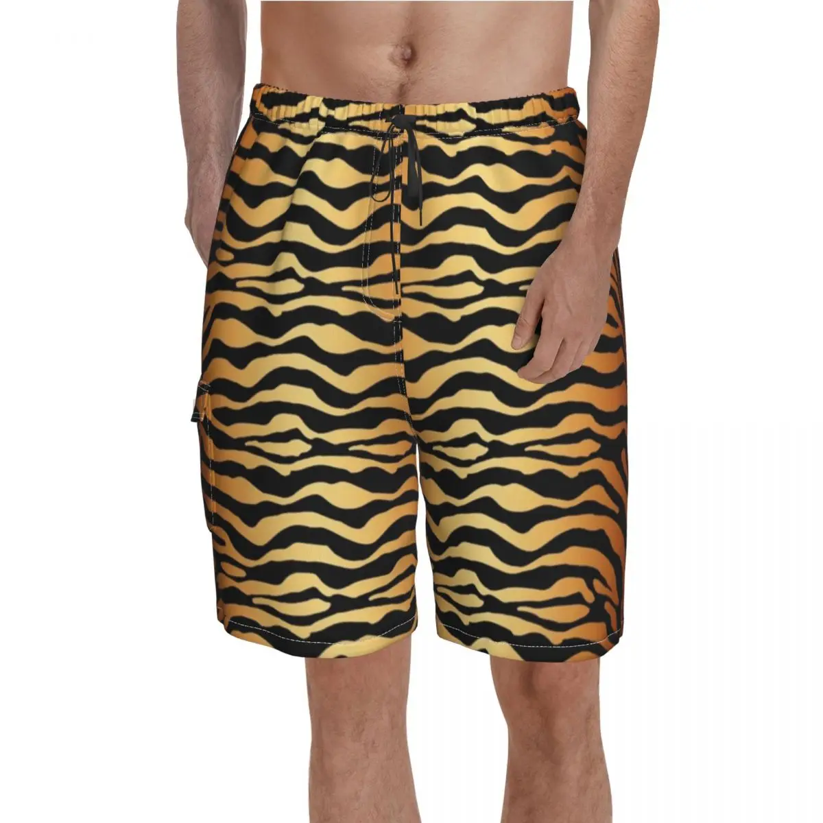 

Шорты мужские пляжные в полоску, популярные модные с принтом тигра, Классические плавки с эластичным поясом, большие размеры
