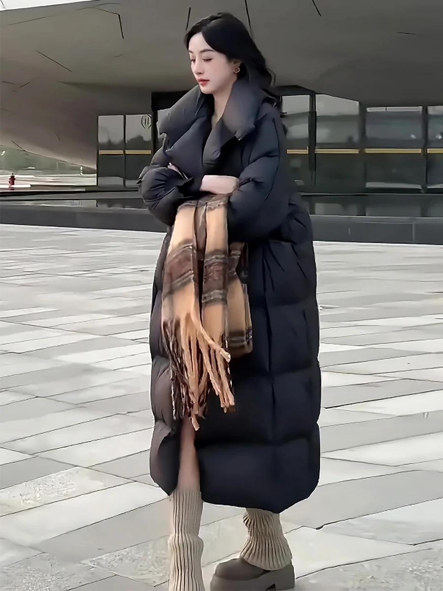 2024 Winter New Fashion Temperament Versatile Fleece-lined Thick Warm Large Lapel 90 White Duck Down Down jacket Women