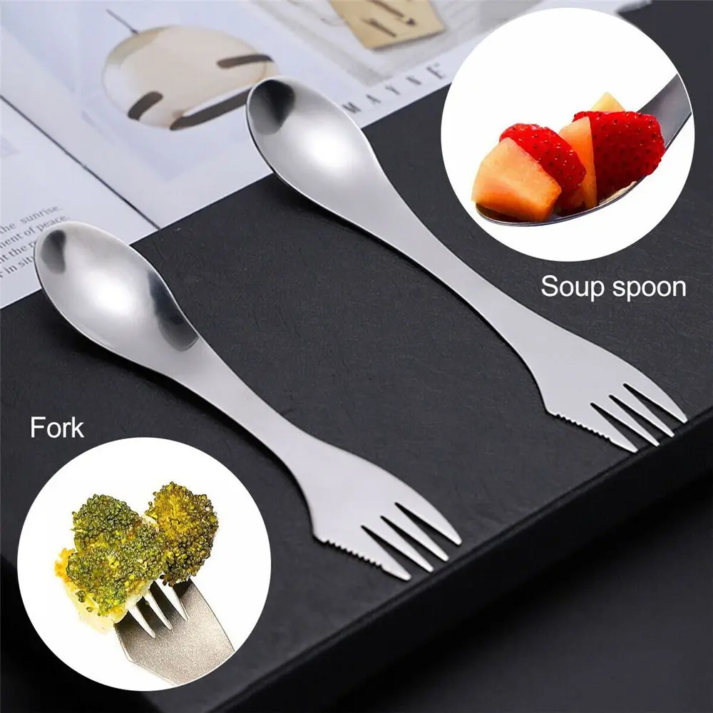 

Camping Tableware Cutlery Tool Portable Stainless Steel 3 in 1 Fork Spoon