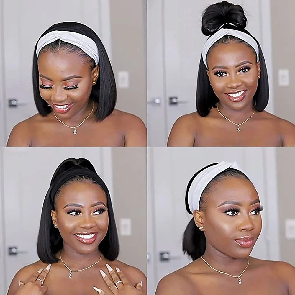 Short Bob Wig 10 12inch Straight Headband for Women Natural Black Brown Synthetic | Wigs